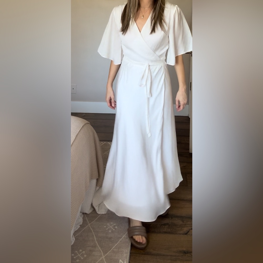 Silk Blend True Wrap Dress Maxi Dress Flutter Sleeves Small 4/6